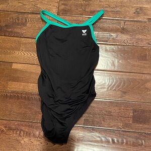 TYR Women's Black One Piece with Green Trim